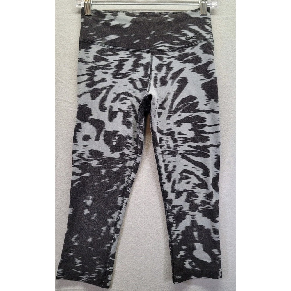 Nike Dri-Fit Black Gray Animal Print Crop Capri Compression Leggings Womens XS